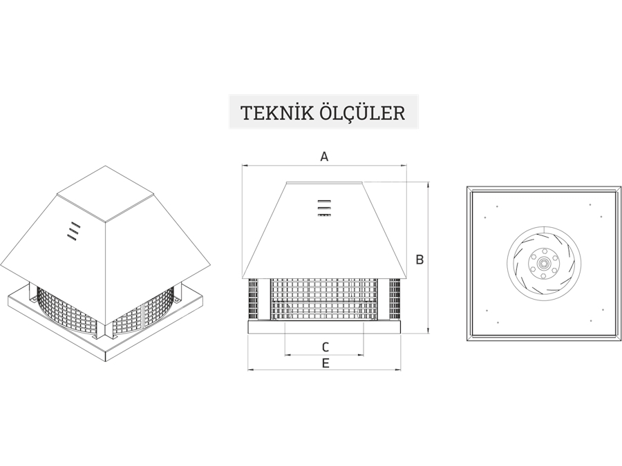 0,37-7,5 kW Radyal Pervaneli Yatay Atışlı Prizmatik Şapkalı Çatı Tipi Fanı 