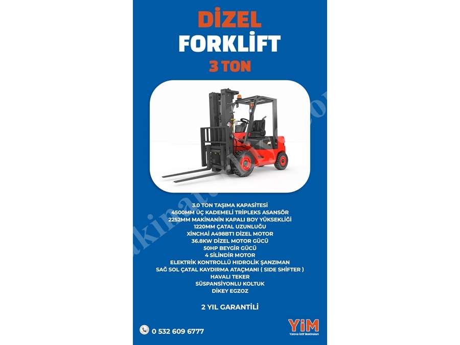 3 Ton 4800 Mm Asansör Dizel Forklift