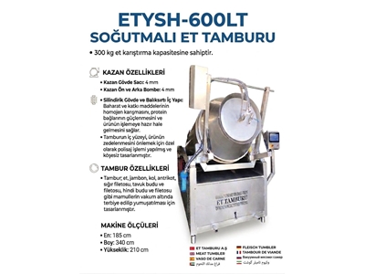 600 Litre Yatay Soğutmalı Hareketli Et Soslama Tamburu - 0