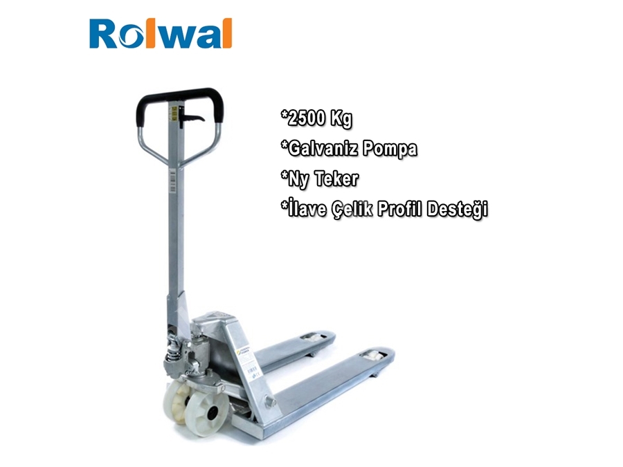 Rolwal 2500 Kg Galvaniz Gövdeli Transpalet FP-TR-25-G