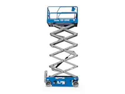 Battery-operated scissor lift platform with a carrying capacity of 318 kg and a working height of 11.75 m