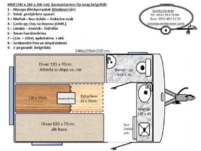 2 - 3 Kişilik MİDİ Karavan 340x200x200cm - 15