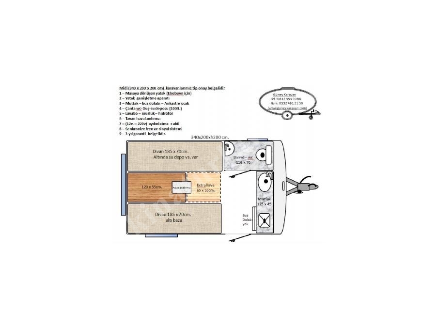 2 - 3 Kişilik MİDİ Karavan 340x200x200cm