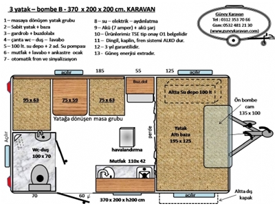 3 Kişilik Çekme Karavan 370X200x200 Cm - 2