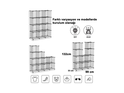12 Bölmeli Metal Tel Portatif Modüler Oyuncak Dolabı Çok Amaçlı Düzenleyici Dosya Dolabı - 1