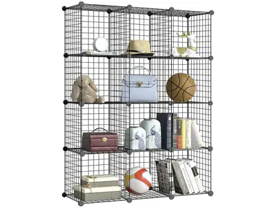 12 Compartment Metal Wire Portable Modular Toy Cabinet Multi-Purpose Organizer Shelf