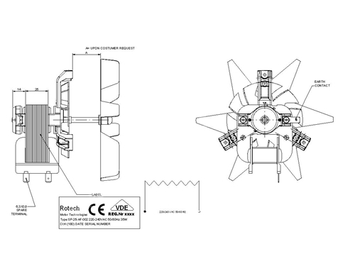 Oven Fan Motor Sp-25-Af-002 Monofaze Fan Motoru