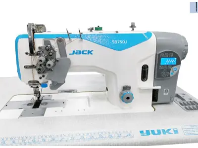 Швейная машина Jack с двойным игольным барботажным устройством для джинсовой ткани с режущим нитью