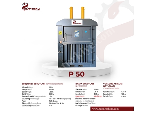 P-50 (450 Kilogram) Dikey Atık Balyalama Presi