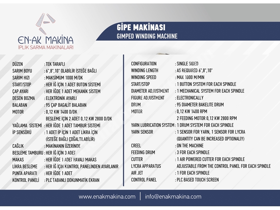 8 İnç Tek Taraflı Gipe İplik Sarma Makinası