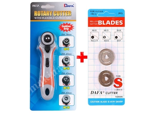 Straight-Bladed Roulette Fabric Cutter With Spare Blades 28Mm