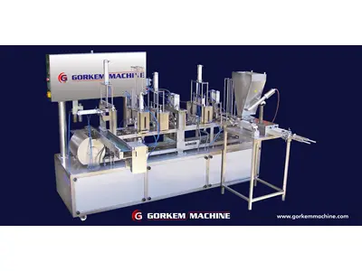 Machine de remplissage liquide alimentaire volumétrique linéaire (crème, fromge, margarine) double ligne