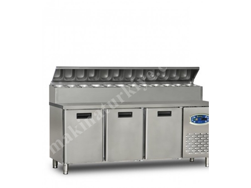 450 Litre 3 Kapılı Tezgah Tipi Pizza Hazırlık Dolabı