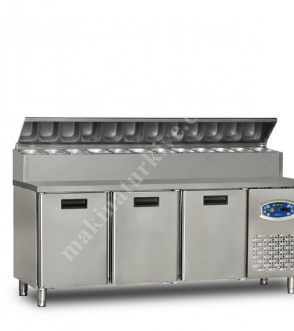 450 Litre 3 Kapılı Tezgah Tipi Pizza Hazırlık Dolabı