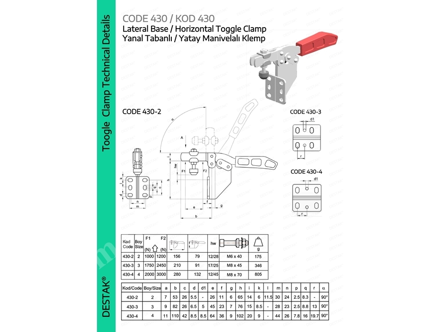 430-3 Hızlı Bağlantı Yanal Tabanlı Yatay Clamp