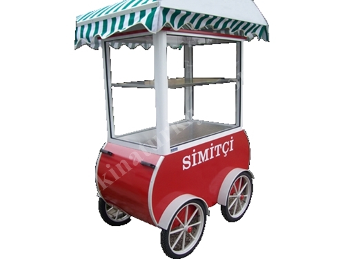 120x90x90 Cm Camlı Tekerlekli Simit Arabası