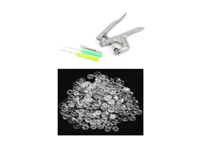 100 Sets of Plastic 12.5mm Transparent Snap Fasteners and Plastic Snap Fastener Attachment Pliers