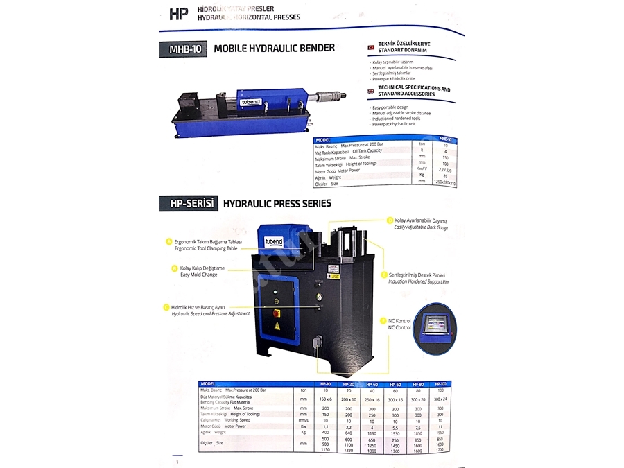Tubend Hp-20 Hidrolik Yatay Pres