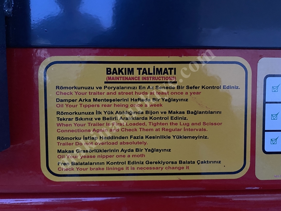 10 Ton Tandem Çift Dingil Tır Tipi Römork