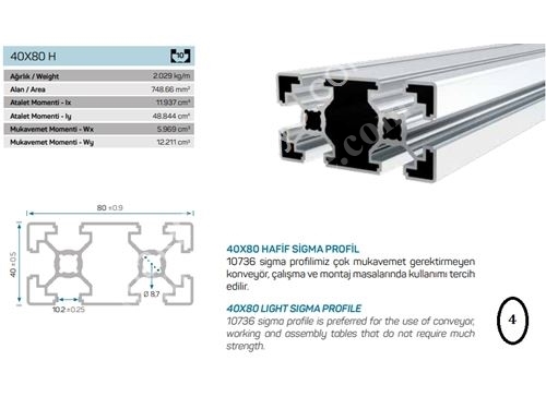 40x80 10 Kanallı Hafif Sigma Profil