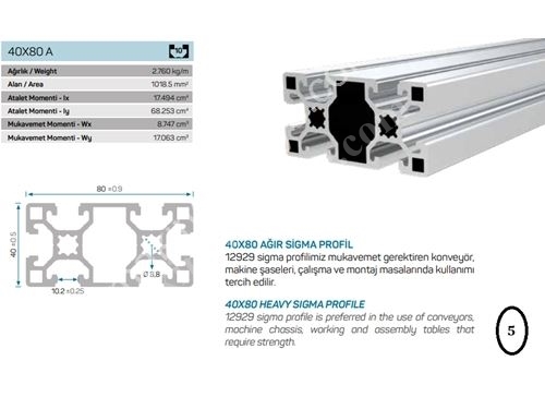 40x80 10 Kanallı Ağır Sigma Profil