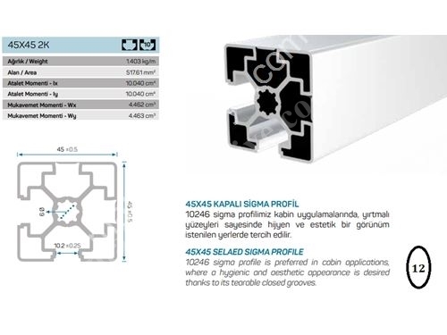 45x45 Kapalı Sigma Profil