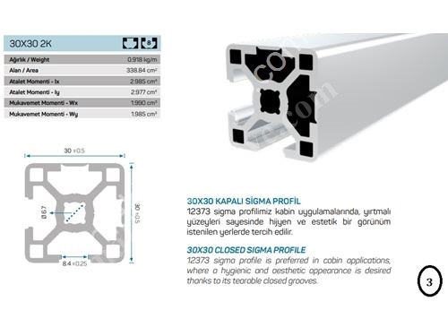 30x30 8 Kanallı Kapalı Sigma Profil