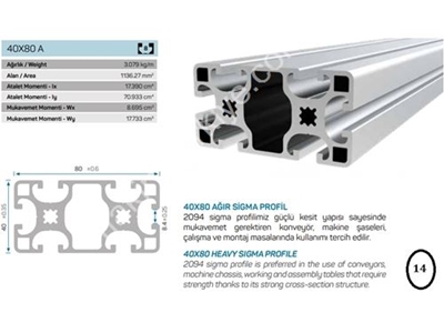 40x80 8 Kanallı Ağır Sigma Profil - 0