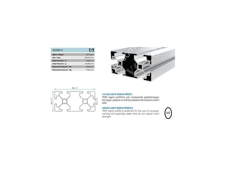 40x80 8 Kanallı Hafif Sigma Profil