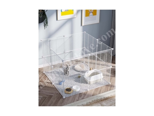 Hodbehod 16 Panel Beyaz Renk Hayvan Oyun Kafesi Portatif Modüler Kedi Köpek Kuş Evi Kafesi