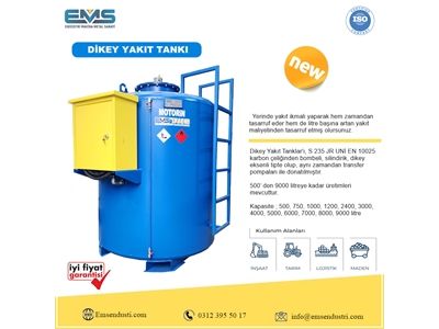 1.000 Litre Yerüstü Pompa Donanımlı Dikey Yakıt Tankı  - 9