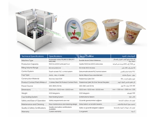 50-400ml (1500-6000 pieces/hour) Cup Ayran Filling Machine