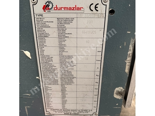 Durmazlar Brand Iw 80 / 150 Btd Combined Shear (With Various Molds and Tool Cabinet)
