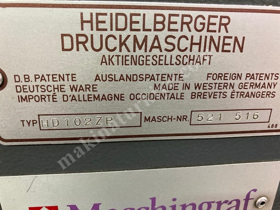 Heidelberg Sm 102Zp 2 Renk Ofset Baskı Makinası