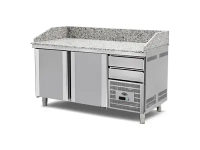 2-Door Granite Topped Fan Cooled Pizza Preparation Refrigerator