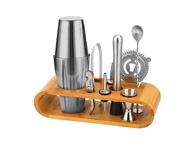 Shaker à cocktail Boston 10 pièces avec support en bois de 750 ml - 0