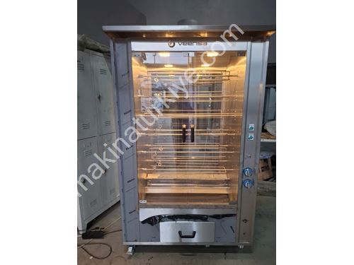 60'Li (12 Şiş) Çift Camlı Lav Taşlı Gazlı Piliç Çevirme Makinesi
