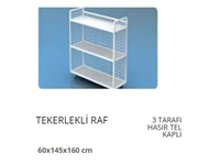 Confectionery Rack with Mesh on Three Sides and Wheels 60x145x160 cm - 0
