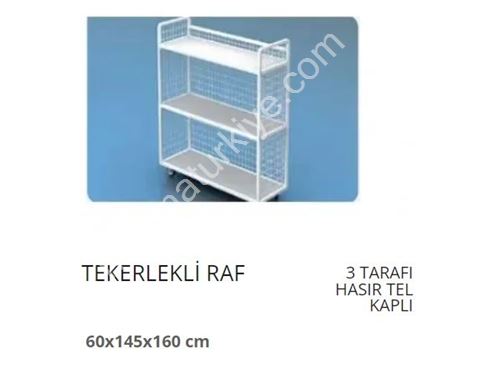 Confectionery Rack with Mesh on Three Sides and Wheels 60x145x160 cm