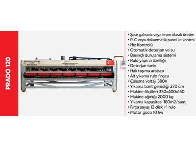 180 m2 / Saat (12 Disk 1 Rulo) Halı Yıkama Makinesi - 1