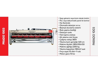 180 m2 / Saat (10 Disk 1 Rulo) Otomatik Halı Yıkama Makinesi - 1