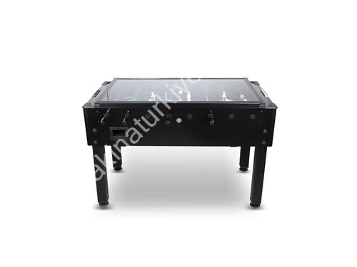 Schwarzer Designtisch mit Glas für Tischfußball
