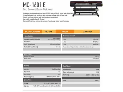 Mc 1601-E Eko Solvent Baskı Makinası