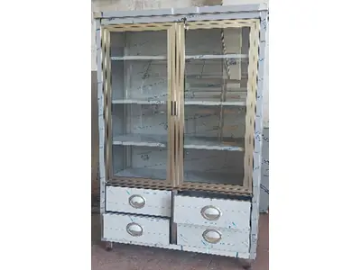 Glass Medical Equipment Cabinet with 3 Shelves and Drawers