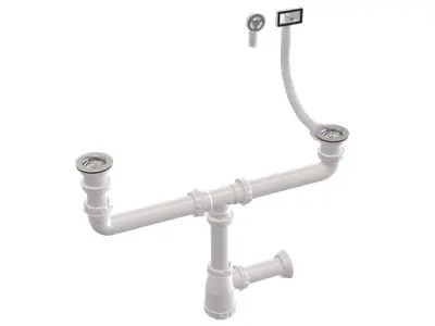 Ø32 1 1/2 X 40 - Double Bowl Sink Siphon With Adjustable Overflow Basin Pipe Or Bellows Outlet