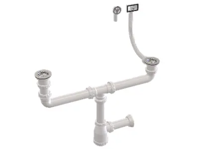 Ø32 1 1/2 X 40 - Double Bowl Sink Siphon With Adjustable Overflow Basin Pipe Or Bellows Outlet