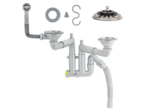 X2 Ø40 1 ½ X 40- 304er Edelstahl Teleskop-System, Sieb und Prinß Schrauben-Set / Spülbecken Siphon