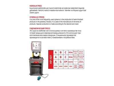 5,5 kW (100 Kg) Kuyumcu Hidrolik Pres - 1