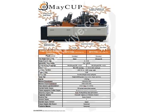 MYC110B 85-110 Pieces/Minute Automatic Paper Cup Machine