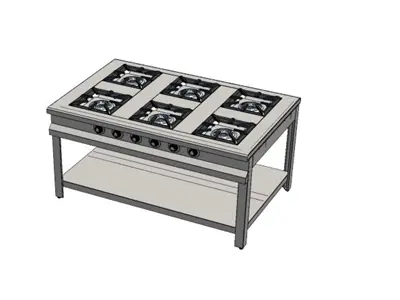 6 Ocaklı 150x100x85 mm Gazlı Taban Raflı Ocak